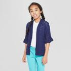 Girls' Ruffle 3/4 Sleeve Cardigan - Cat & Jack Nightfall Blue