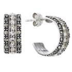 Target Marcasite And Crystal C Shape Hoops-sterling Silver, Girl's,