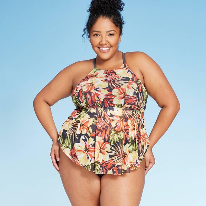 Women's Plus Size High Neck Mesh Racerback Tankini Top - Kona Sol 14w, Women's,