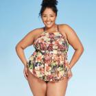 Women's Plus Size High Neck Mesh Racerback Tankini Top - Kona Sol 14w, Women's,
