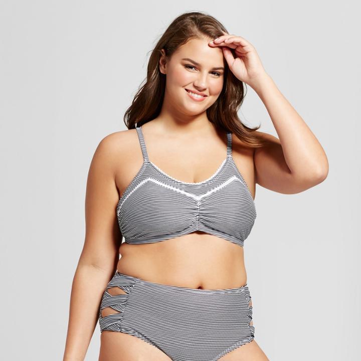 Women's Stripe Bralette Bikini Top - Xhilaration Black/white