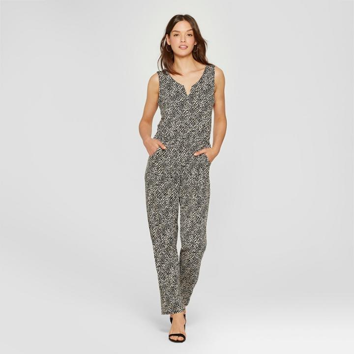 Women's Printed Jumpsuit - Notations - Tan/black