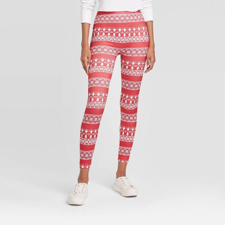 Women's Fairisle Holiday Fleece Lined Leggings - Wondershop Red/white S/m, Size: