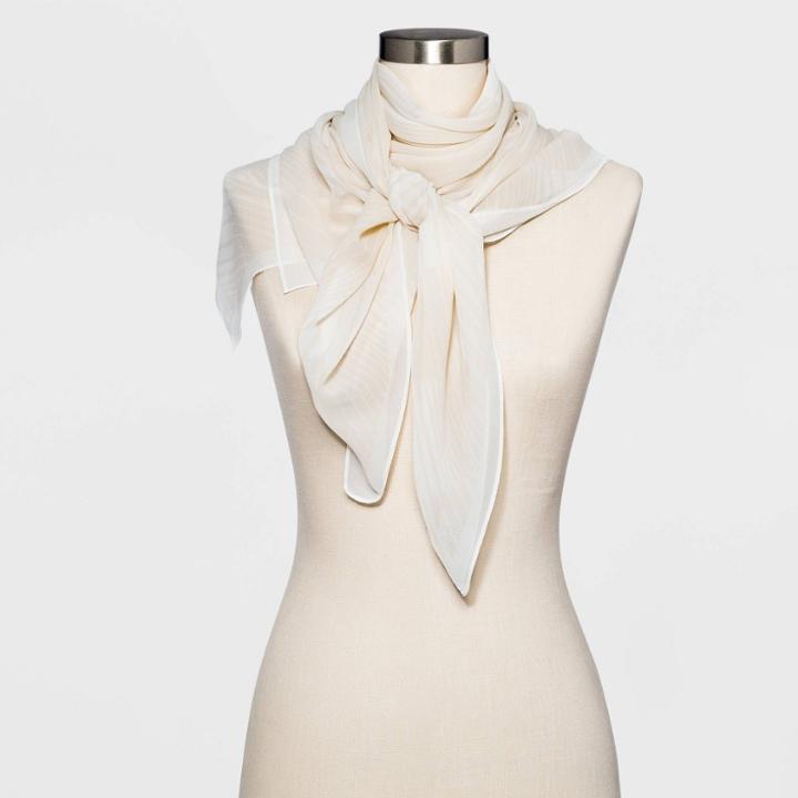 Women's Stripe Print Square Crepe Scarf - A New Day Tan