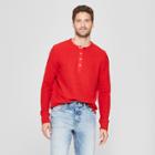 Men's Standard Fit Long Sleeve Textured Henley Shirt - Goodfellow & Co Ripe Red
