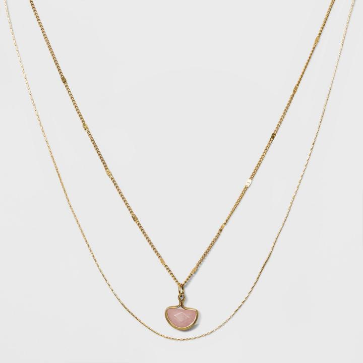 Two Row Layer With Semi Precious Charm Necklace - Universal Thread Gold