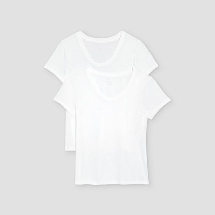 Women's Short Sleeve Scoop Neck Slim Fit 2pk Bundle T-shirt - A New Day White/white
