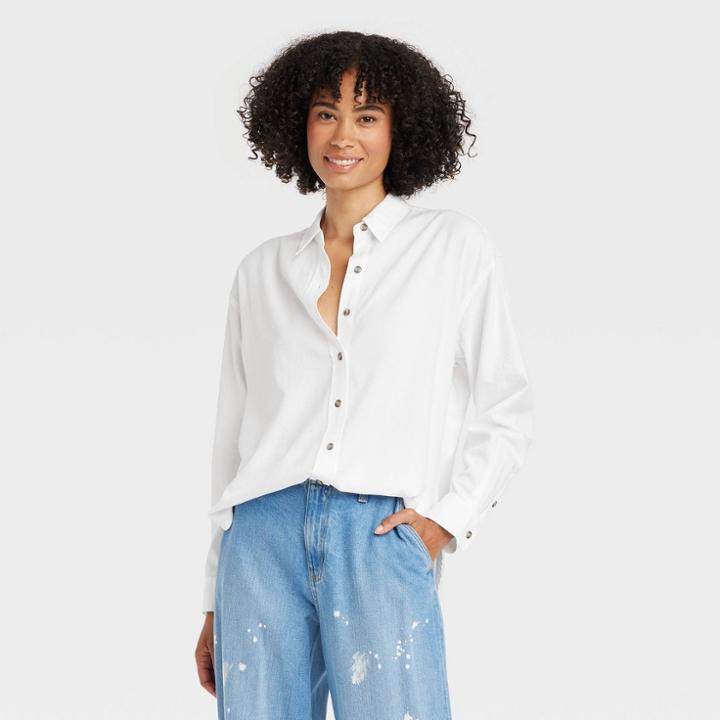 Women's Long Sleeve Oversized Button-down Shirt - Universal Thread White