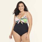 Women's Slimming Control Macrame One Piece Swimsuit - Beach Betty By Miracle Brands Multi Tropical 2x,