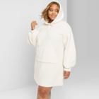 Women's Plus Size Long Sleeve Collared Hooded Sherpa Sweater Mini Dress - Wild Fable Ivory 1x, Women's,
