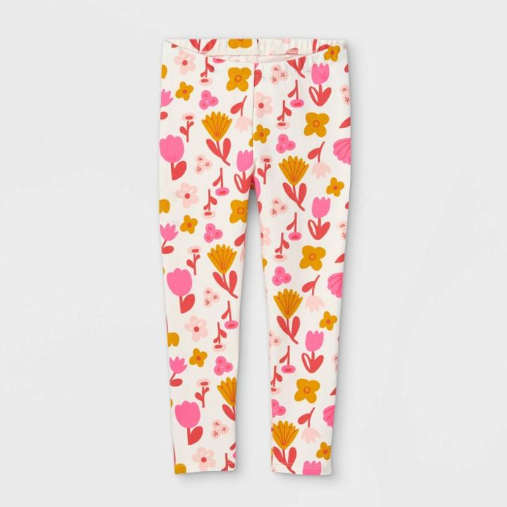 Toddler Girls' Floral Leggings - Cat & Jack Cream/pink