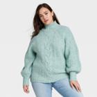 Women's Plus Size Turtleneck Pullover Sweater - Ava & Viv Blue X