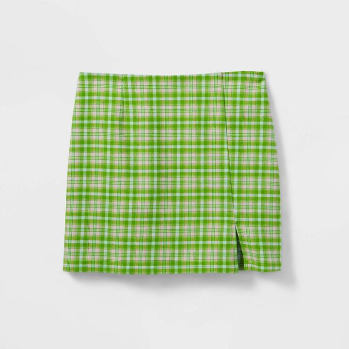 Girls' Notch-front Skirt - Art Class Lime Plaid Xs, Green Plaid