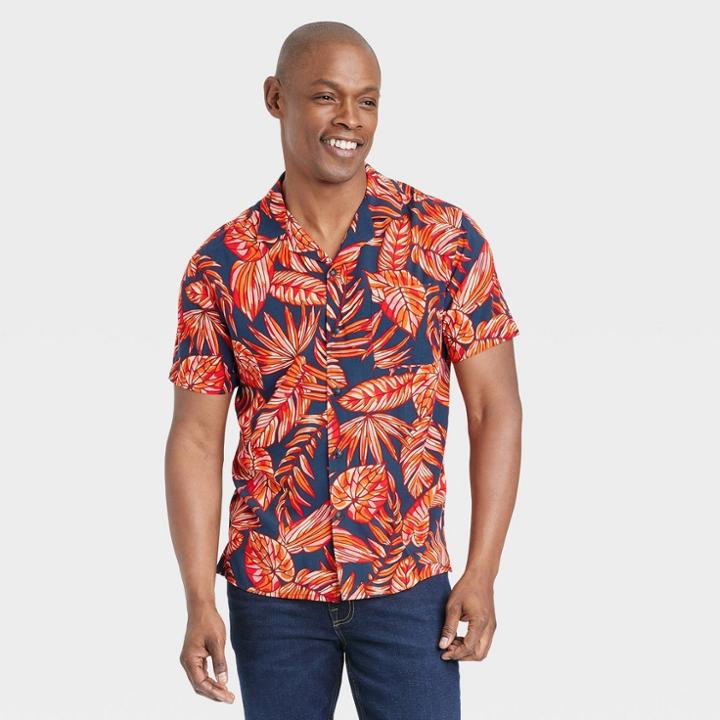Men's Camp Collared Short Sleeve Button-down Shirt - Goodfellow & Co Dark Red