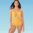 Women's Slimming Control Drawstring Cut Out One Piece Swimsuit - Beach Betty By Miracle Brands Yellow M, Women's,