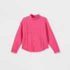 Girls' Cable Knit Mock Neck Pullover Sweater - Cat & Jack Neon Pink