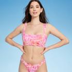 Women's Light Lift Square Neck Bralette Bikini Top - Shade & Shore Pink Tie-dye