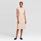 Women's Short Sleeve Faux Leather Dress - Prologue Beige