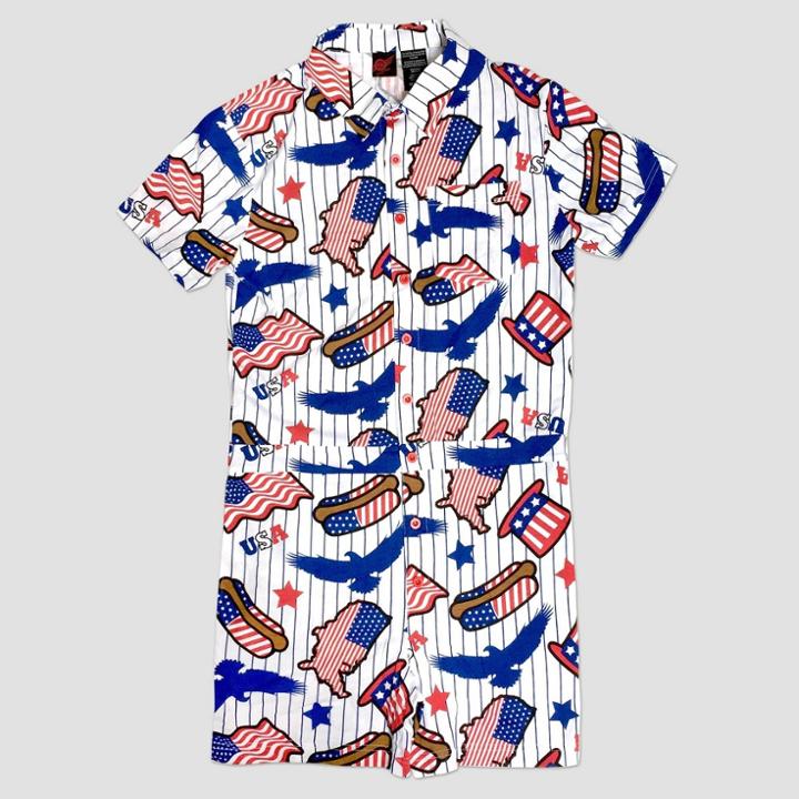Mad Engine Men's American Flag And Hot Dogs Romper - White