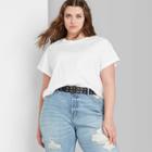 Women's Plus Size Short Sleeve Rolled Round Neck Cuff Boxy T-shirt - Wild Fable White