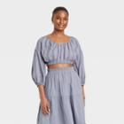 Women's Long Sleeve Crop Top - Universal Thread Blue