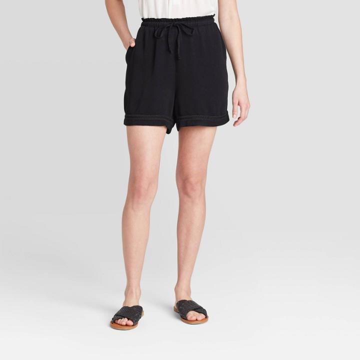 Women's Mid-rise Utility Tie Front Shorts - Knox Rose Black