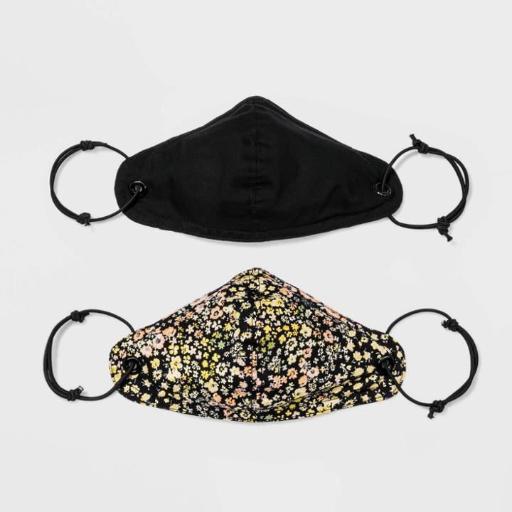 Women's 2pk Adjustable Fit Face Mask - Wild Fable Black