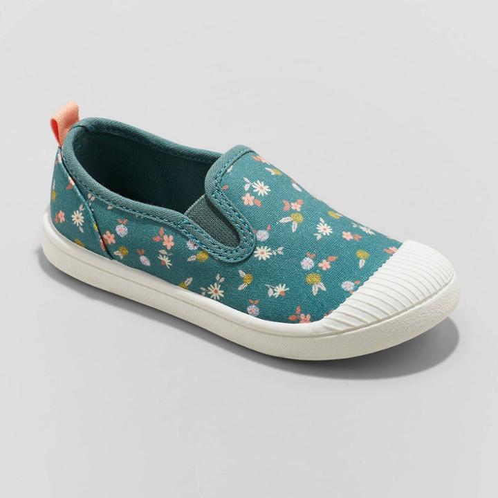 Toddler Kaleigh Floral Print Slip-on Sneakers - Cat & Jack Teal Green