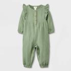 Baby Girls' Gauze Long Sleeve Romper - Cat & Jack Sage Green Newborn
