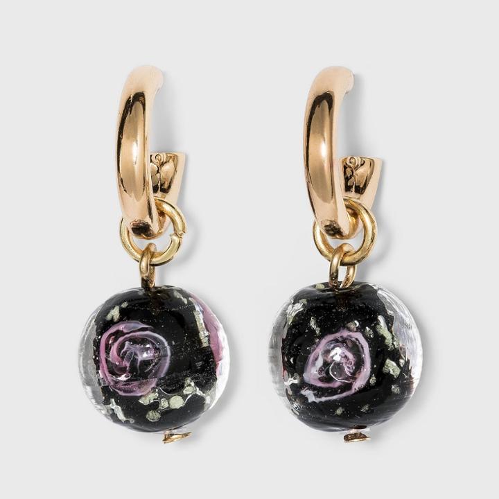 Floral Beaded Charm Hoop Earrings - A New Day Black
