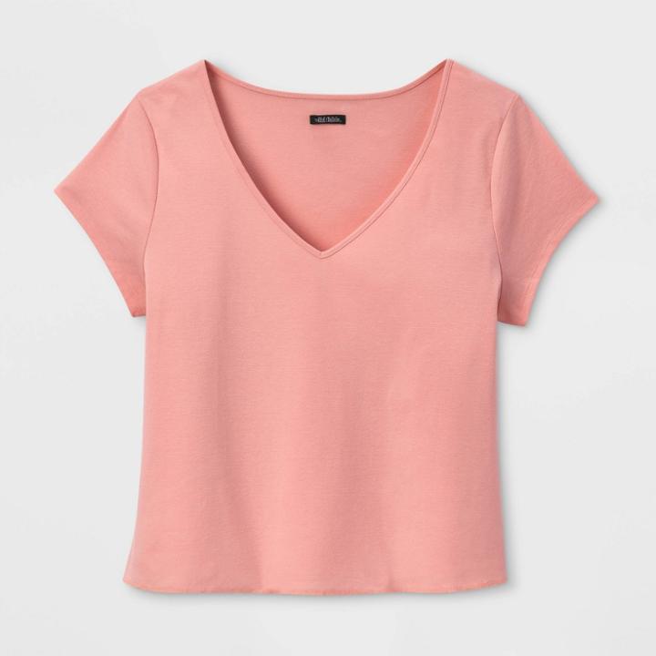 Women's Plus Size Short Sleeve V-neck Fitted T-shirt - Wild Fable Coral 1x, Women's, Size: