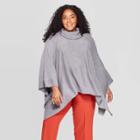 Women's Turtleneck Pullover Poncho Wrap Jacket - A New Day Medium Heather Gray One Size, Medium Grey Gray