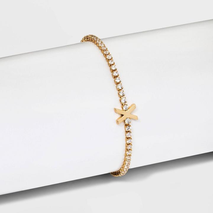 Gold Plated Cubic Zirconia Initial 'x' Tennis Bracelet - A New Day Gold