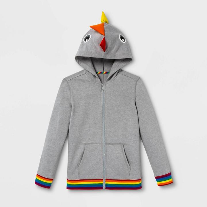 Ev Lgbt Pride Pride Gender Inclusive Kids' Dino Hoodie - Gray S, Kids Unisex,
