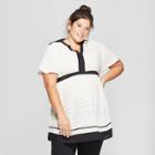 Maternity Plus Size Short Sleeve Woven Color Block Blouse - Isabel Maternity By Ingrid & Isabel White/black