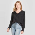 Women's Bishop Long Sleeve Satin Smocked Blouse - Knox Rose Black