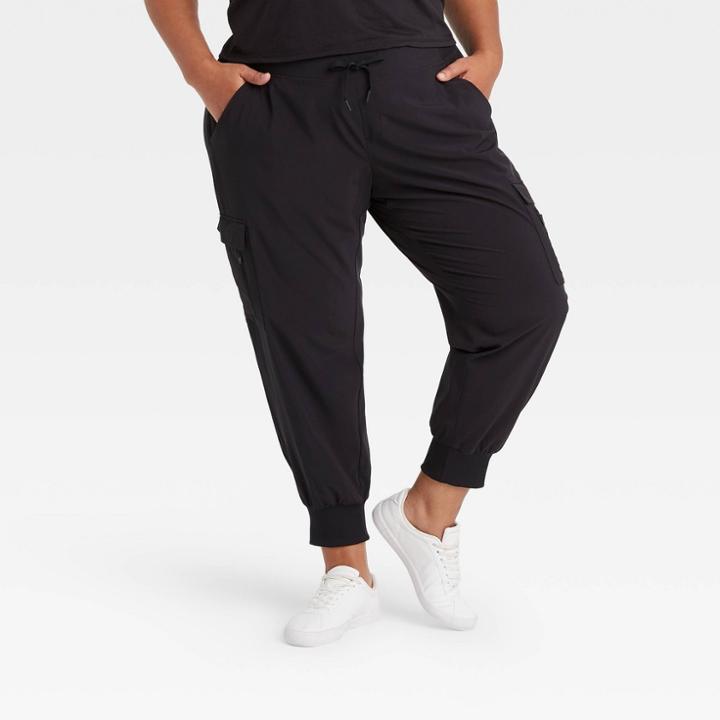 Women's Plus Size Stretch Woven Cargo Joggers - All In Motion Black
