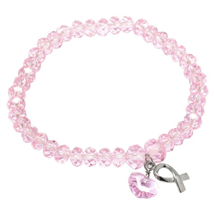 Target Sterling Silver Cancer Awareness Tag Stretch Pink Crystal Bracelet -silver/pink, Girl's