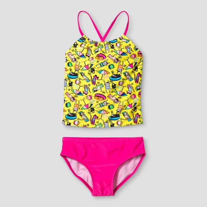 Girls' Tankini Cat Print - Cat & Jack Yellow