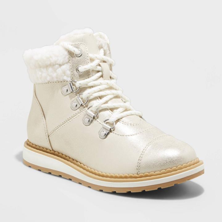 Girls' Rayne Zipper Slip-on Lace-up Winter Shearling Style Boots - Cat & Jack Rose Gold
