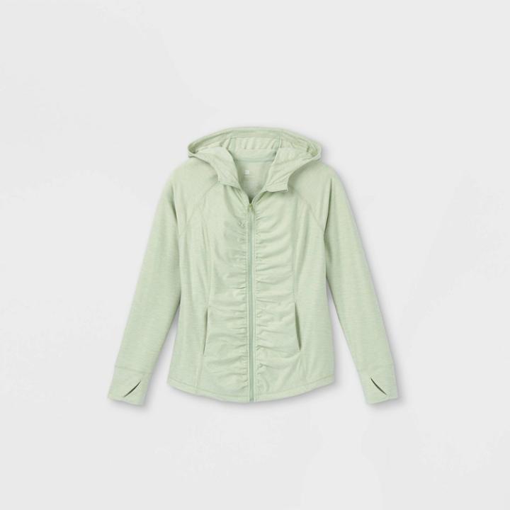 Girls' Soft Full Zip Hoodie Pullover - All In Motion Green Heather
