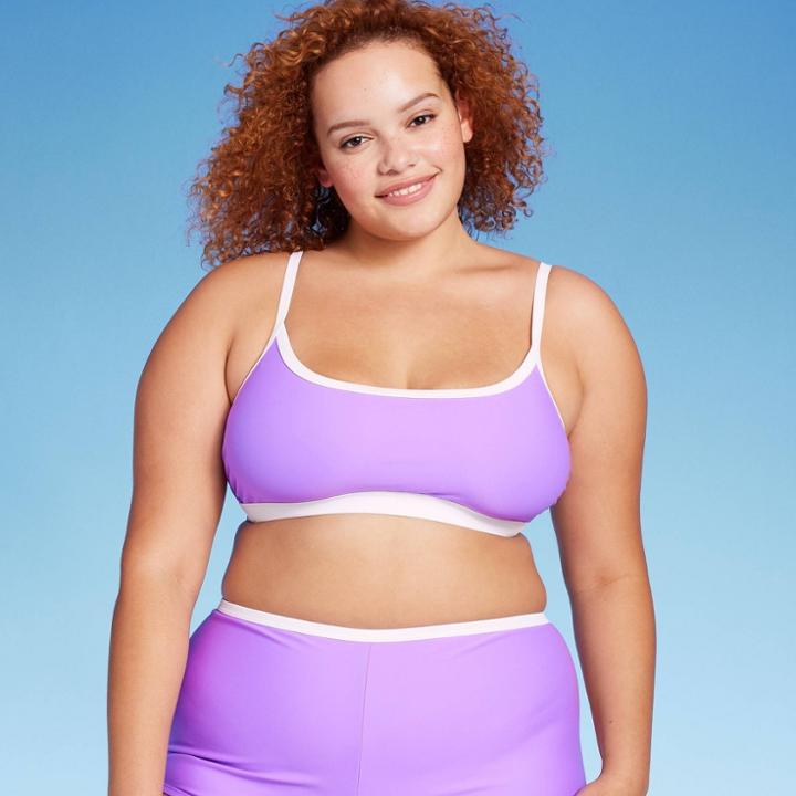 Women's Colorblock Square Neck Bralette Bikini Top - Wild Fable Hot Grape X, Hot Purple