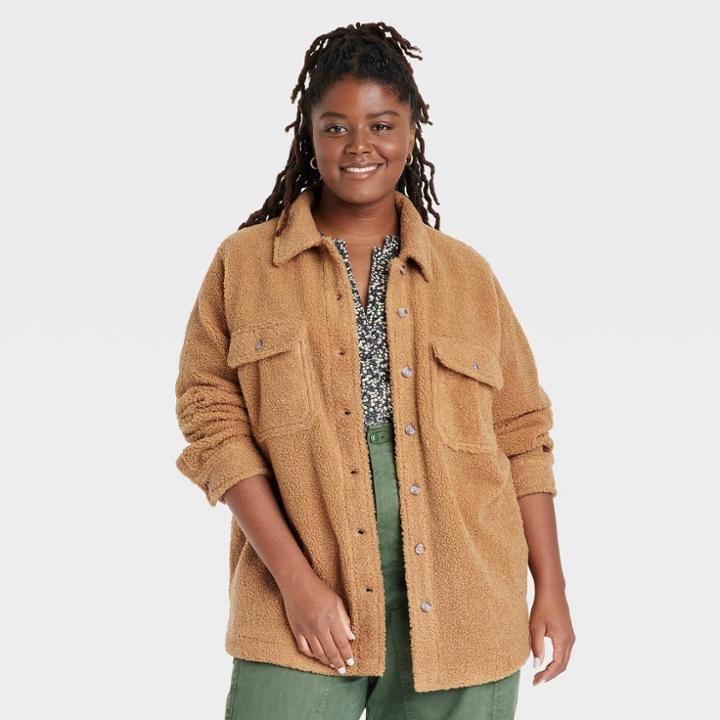 Women's Plus Size Button-down Shacket Blazer - Universal Thread Brown