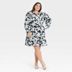 Women's Plus Size Floral Print Balloon Long Sleeve Tiered Dress - Who What Wear Black