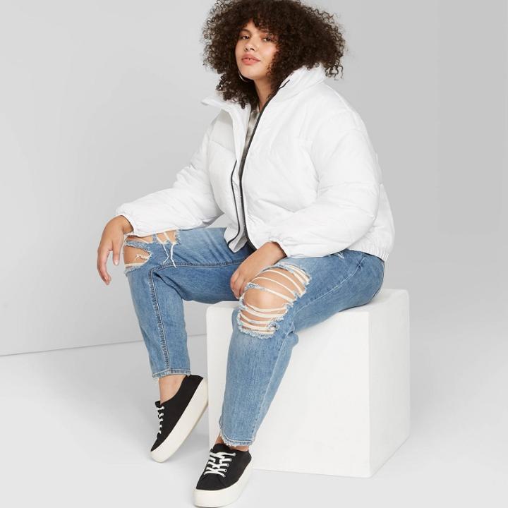Women's Plus Size Puffer Jacket - Wild Fable White