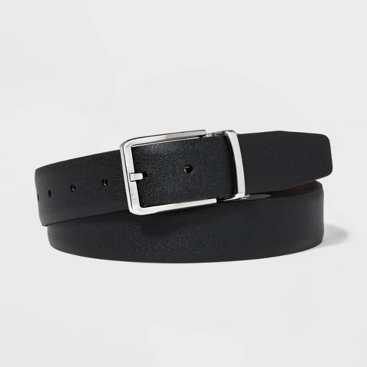 Men's Feather Edge Reversible Non Stretch Belt - Goodfellow & Co Black