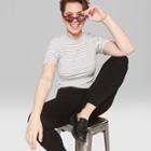 Women's Striped Short Sleeve Mock Neck T-shirt - Wild Fable White/black Xl,
