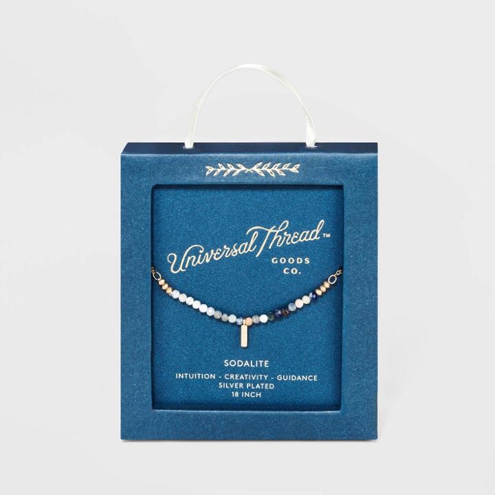 Worn Gold Plated Sodalite Healing Stone With Diamond Worn Finish Circle Extender Necklace - Universal Thread Blue, Women's