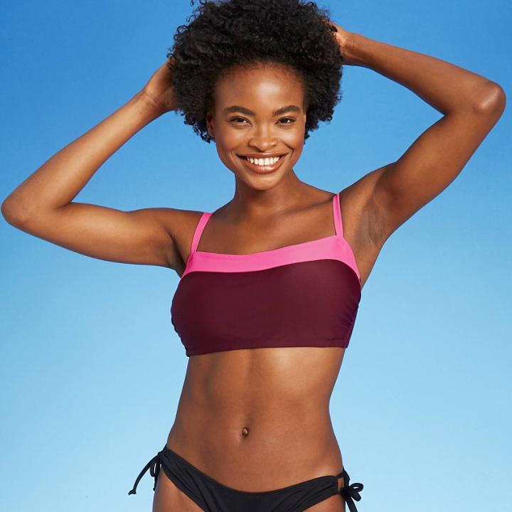 Women's Colorblock Bandeau Bikini Top - Kona Sol Atlantic Burgundy D/dd Cup, Red