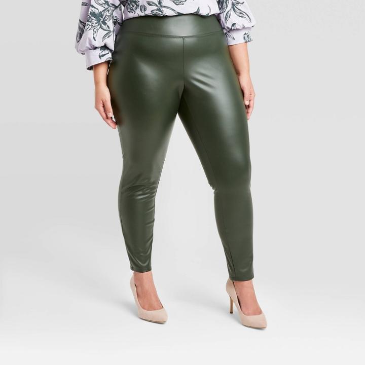 Women's Plus Size High-rise Faux Leather Leggings - A New Day Dark Green